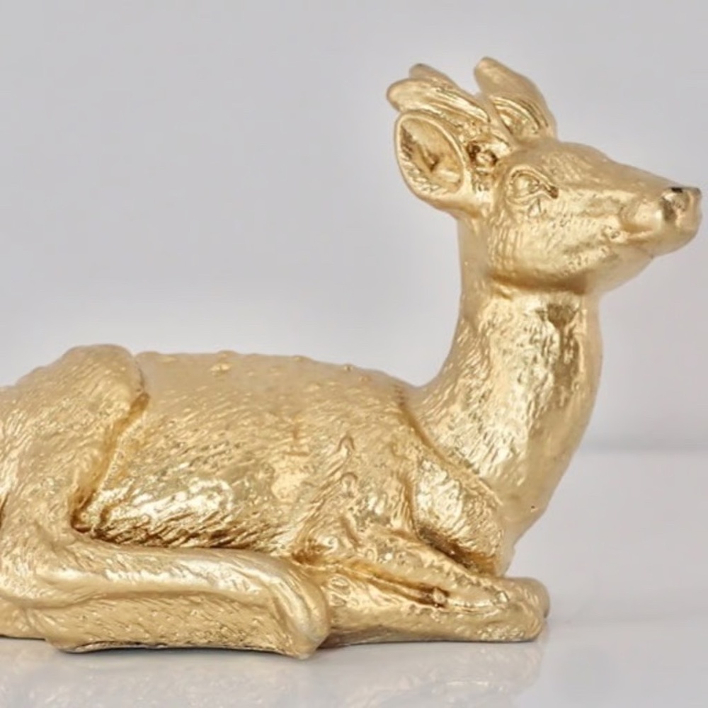 Golden Deer Buck Sitting Figurine 3.5" length Home Decor Plaster Well Made Mint!